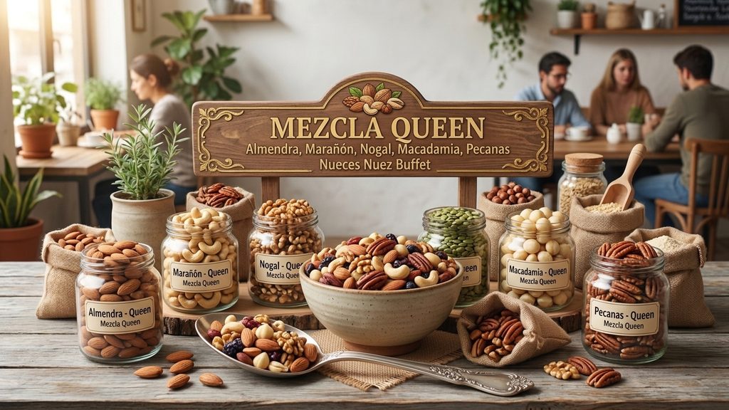 Mezclas de frutos secos Bogotá Queen mix: almendra, nogal, marañon, macadamia y pecanas